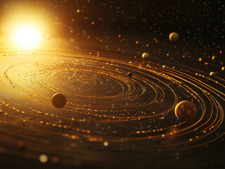 Obraz premium A Solar System Model with Orbiting Planet Trails: Cosmic Dance Captured in Detail