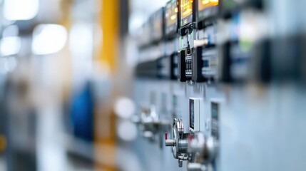 Industrial control panel with digital displays and valves.