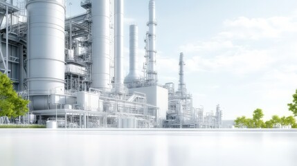 Obraz premium White Industrial Factory with Green Trees.