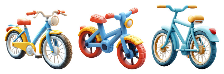 Colorful Toy Bicycles on Transparent Background