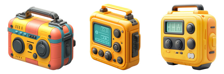 Colorful Retro Radio Designs on Transparent Background