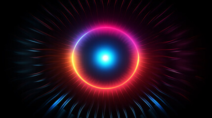 Obraz premium A neon logo radiates colorful light pulses, illuminating the surrounding dark area and creating an engaging visual experience filled with energy