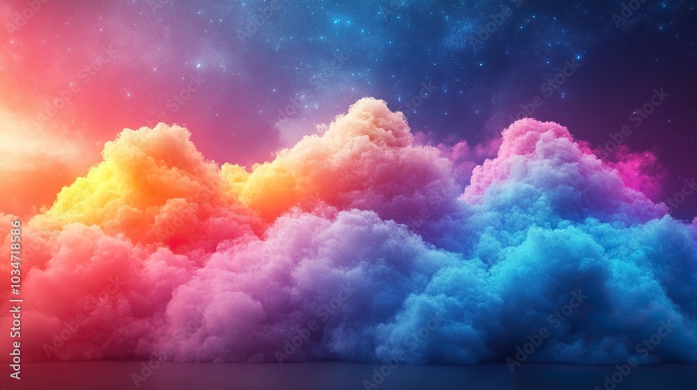 Poster colorful clouds interconnected by lines symbolizing api cloud infrastructure and dat flow.illustrati