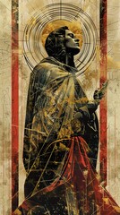 Naklejka premium Abstract Portrait of a Person in Gold and Red