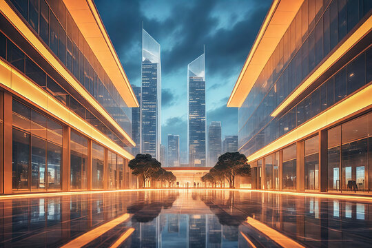 Vista notturna di edifiz urban in del muderno center finanziari urban