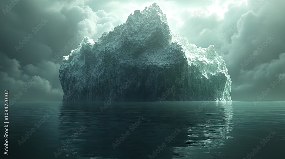 Poster concept of an iceberg with only the tip visible above the water symbolizing the hidden and unseen as