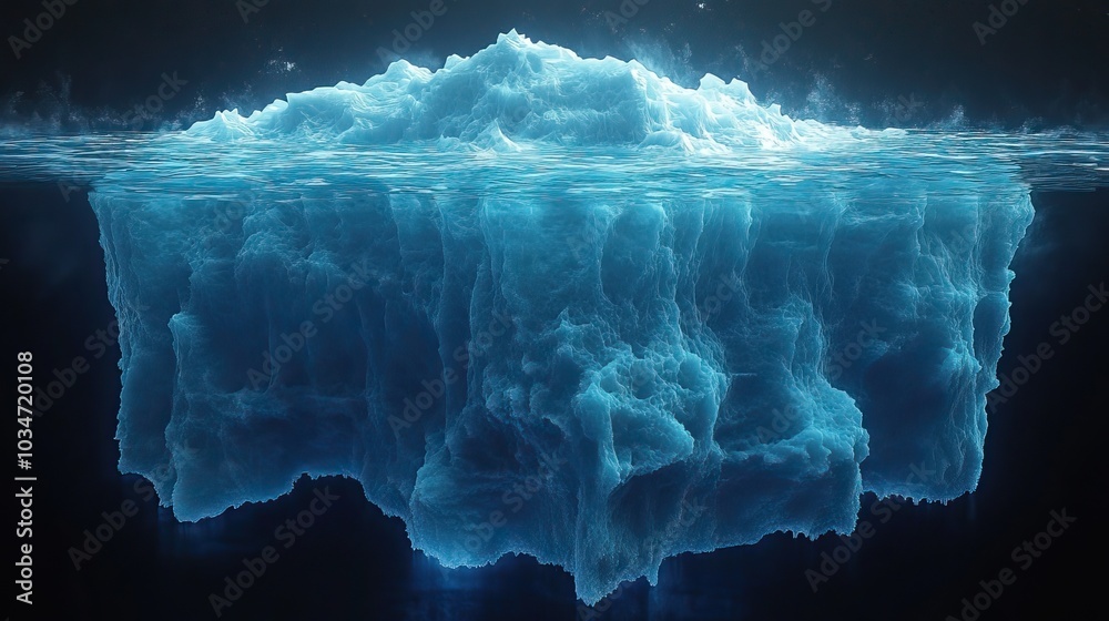 Poster concept of an iceberg with only the tip visible above the water symbolizing the hidden and unseen as