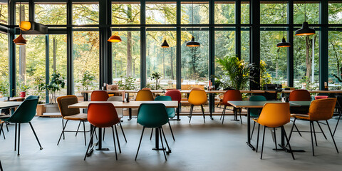 Espaço de coworking elegante com móveis modernos