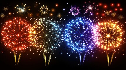 Obraz premium Fireworks night background with vibrant explosions lighting up the sky, perfect for a celebratory New Year scene.
