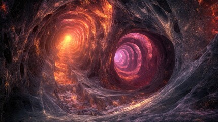 Naklejka premium Fractal elements in a fantasy tunnel Abstract digital technology backdrop 3D visualization