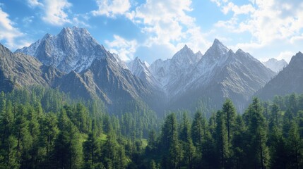 Fototapeta premium Majestic mountain landscape showcasing towering peaks and serene natural beauty
