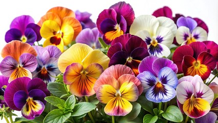 Collection of Pansy Flowers Isolated on White Background