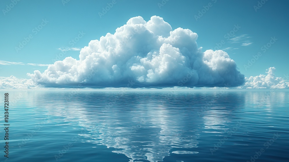 Poster digital cloud over water symbolizing cloud computing and dat storage.stock image