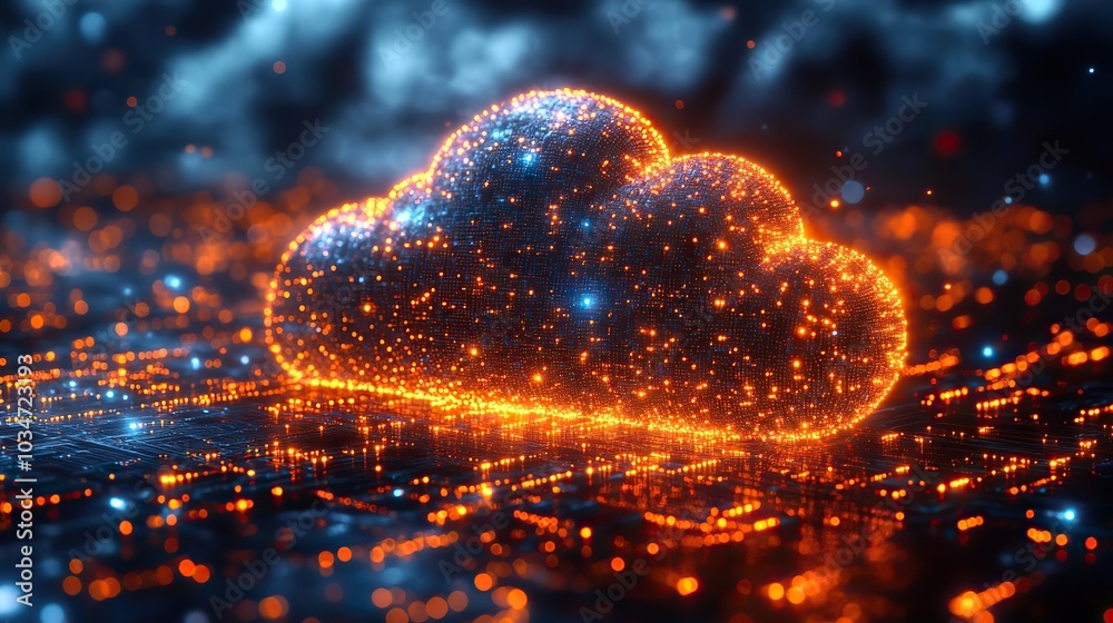 Poster digital cloud representing api dat flow over network with glowing circuits