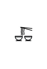 Symmetrical Noodle Bowl Icon: Simple Outline Design Featuring Black and White Geometric Shapes, Ideal for Food Illustrations and Menus
