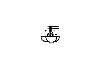 Chopsticks Lifting Noodles: Minimalist Icon of Two Identical Bowls in Clean Vector Style, Great for Asian Cuisine Symbols and Menus
