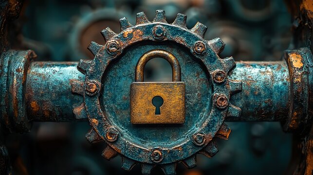 digital gears with padlock symbol representing website safety optimization and cybersecurity.image