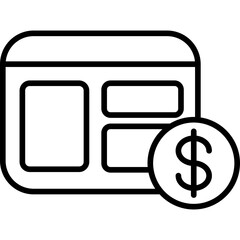 a webpage layout icon with a dollar sign, symbolizing online transactions or financial-related web content.