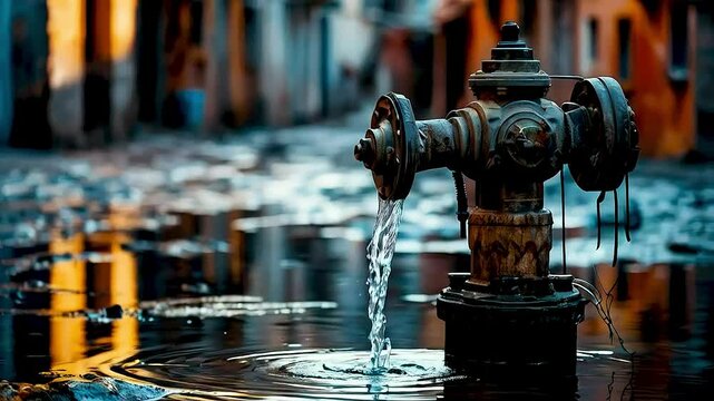 a fire hydrant  with  water  coming out of it.