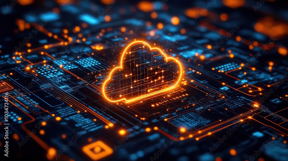 Poster digital interface with cloud icons and graphs representing cloud cost management and optimization.im