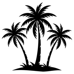 Three palm tree black silhouette palm tree vector illustration
