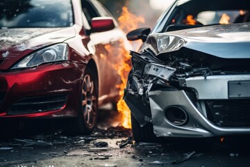 car accident on a wet road during rain.
