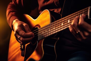 Fototapeta premium street musician's hands playing the guitar.