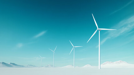 Wind turbines against a serene blue sky, symbolizing clean energy and sustainable practices in a breathtaking landscape.
