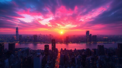Fototapeta premium City Skyline with Sunset Sky