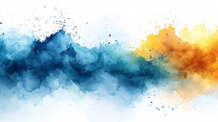 Abstract Watercolor Background   Blue  Yellow  Orange  Splashes  Texture  Design