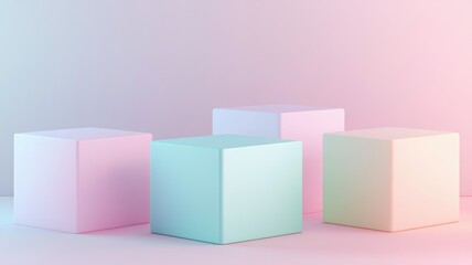 Obraz premium Four Pastel Cubes on a Pink Gradient Background