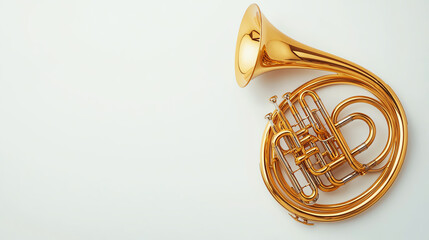 Obraz premium Shiny gold French horn on white background