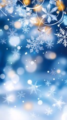 Abstract Blue Christmas Background with Snowflakes.
