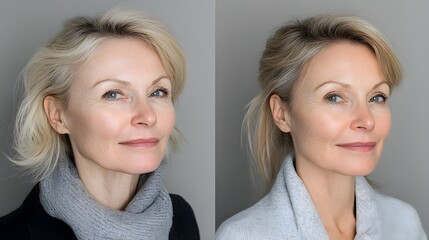 Facelift outcomes article with side-by-side images, illustrating the reduction of deep wrinkles and fine lines over time, highlighting a smoother, rejuvenated face