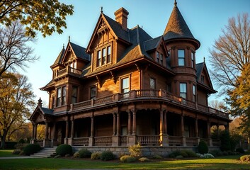 Naklejka premium Large Victorian House with Stunning Turret Architecture and Intricate Turrets