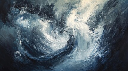 Abstract swirling ocean painted in blue tones.