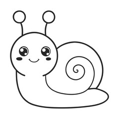 Cute Cartoon Snail line art Vector for Kids Coloring and Stickers.