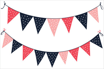 Obraz premium Patriotic bunting in traditional colors for independence day. Colorful party flags vector illustrations. Patriotic bunting silhouettes vector design. Set of USA festive patriotic bunting flags vector