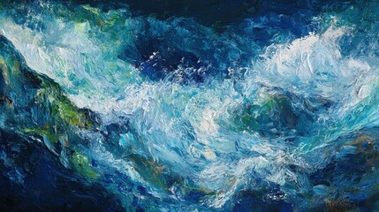 Obraz premium Abstract oil painting of ocean waves.