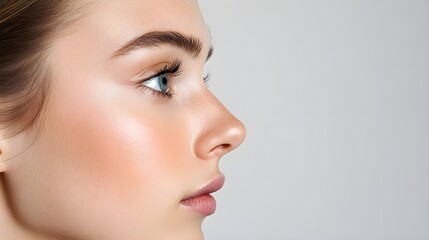 Naklejka premium Side-by-side images of a patient's nose before and after rhinoplasty, showcasing the reshaping of the nasal bridge and nostrils, high-definition, Crisp Lighting