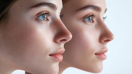Recovery timeline video showing rhinoplasty results, featuring close-up views of the nose healing at different stages, with a final before-and-after reveal, Photorealistic, Bright Lighting
