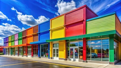 Obraz premium Captivating Exterior of a Discount Retail Store with Bold Signage and Inviting Entrance, Showcasing Affordable Shopping Options and Vibrant Colorful Facade
