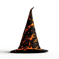 Fototapeta premium Halloween witch hat with a spooky design, isolated on a white background.