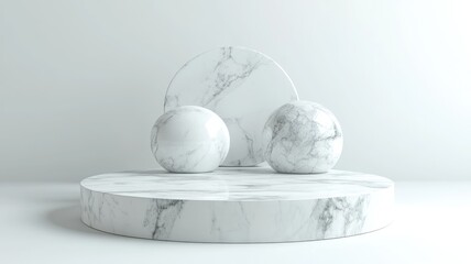 Obraz premium Three White Marble Geometric Shapes on a White Background