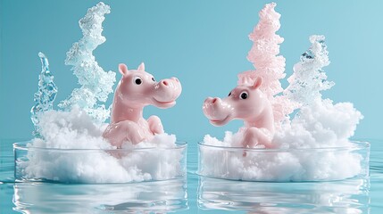 Fototapeta premium Enchanting Ceramic Unicorn Figurines in Whimsical Pink and White