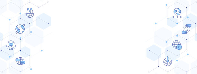 Global Banner Vector Illustration with Two-sided Icon Style. Line Duotone icon. Containing global warming, world, global, global day of parents, language, worldwide, knowledge