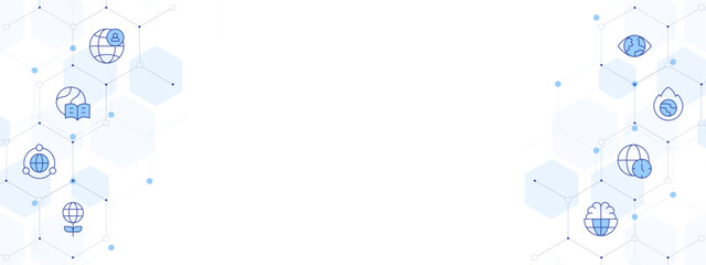 Global Banner Vector Illustration with Two-sided Icon Style. Line Duotone icon. Containing global, eye, time zone, global warming, world, worldwide