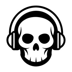 Skull with headset black silhouette, Skull logo vector illustration. music skull logo template