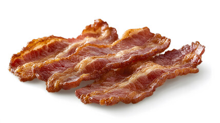 Crisp Fried Bacon on White, vibrant close-up of perfectly cooked bacon against a clean white backdrop, ideal for e-commerce display