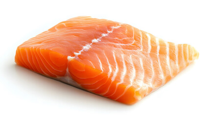 Fresh salmon fillet on white background, showcasing vibrant color and rich texture, perfect for culinary displays and gourmet presentations